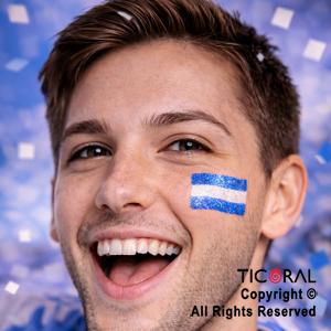 KIT MAQUILLAJE ARTISTICO PATRIO CELESTE Y BLANCO ( 4 GR) + STENCIL